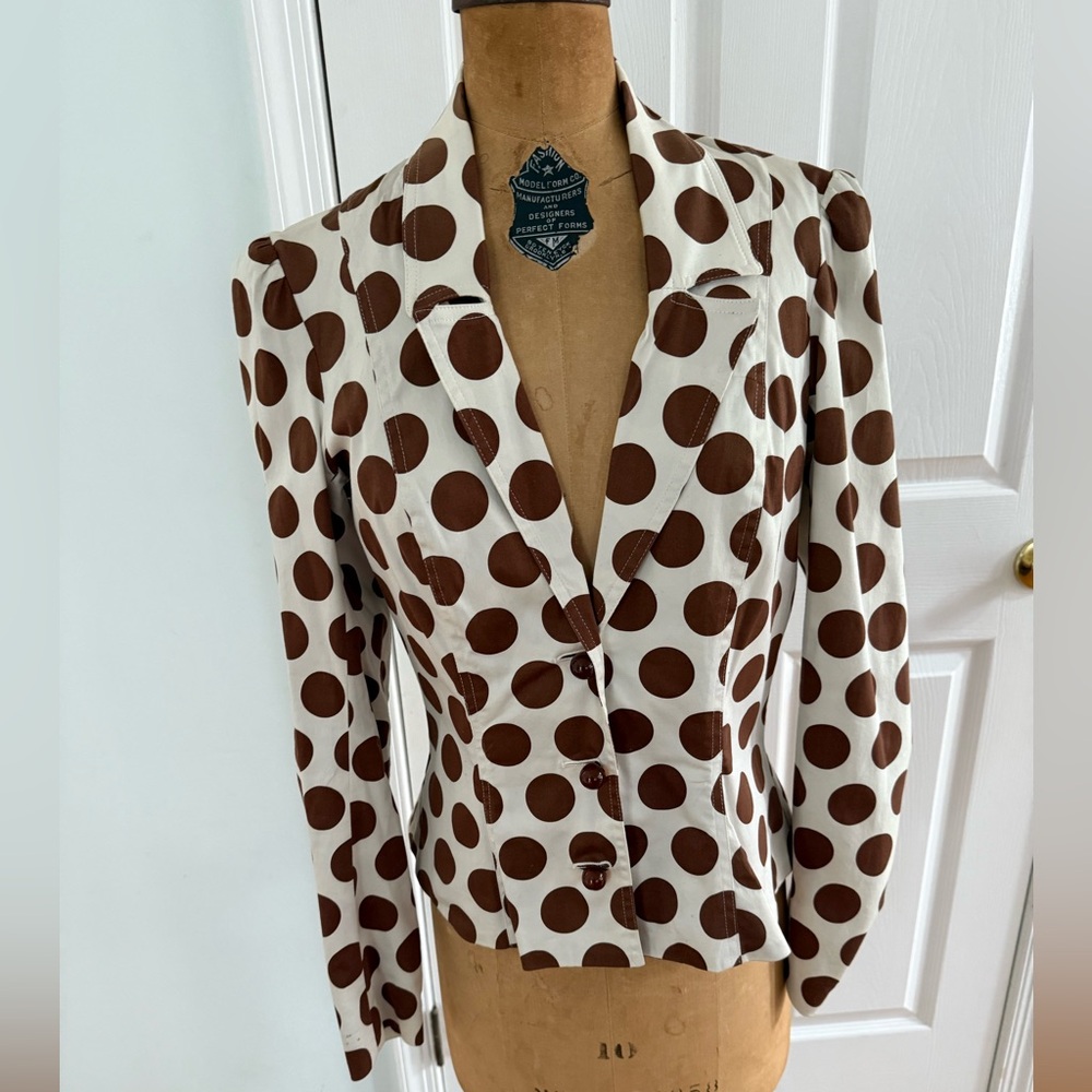 Betsey Johnson Brown Polka Dot Fitted Blazer